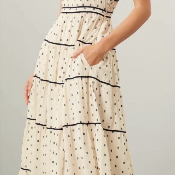 Ulla Johnson Clemente Tiered A-line Midi-Dress with black trim - Picture 2 of 8